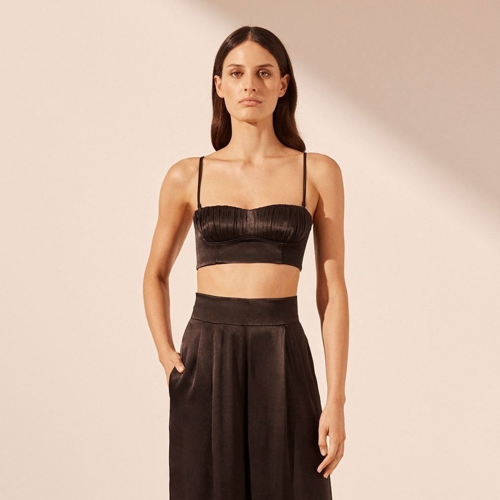 NWT Shona Joy La Lune Corded Ruched Bralette - Black - Size 2